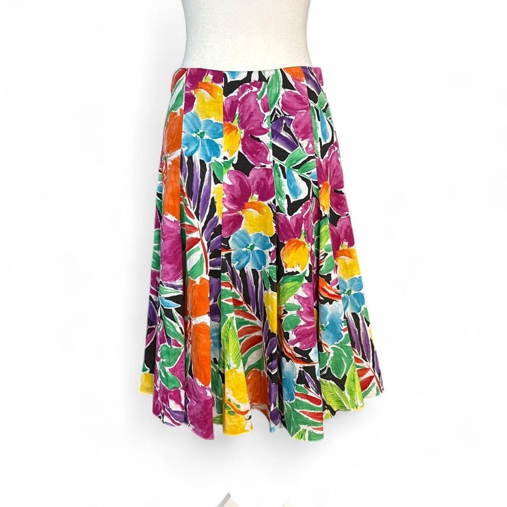 Ralph Lauren multicolored tropical  floral cotton midi skirt purple, orange blue